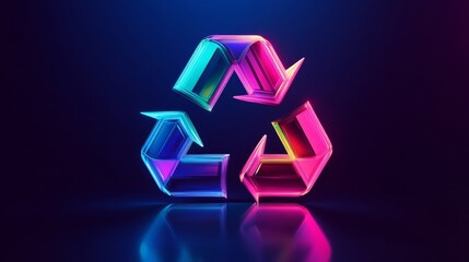 Eye-catching neon recycling symbol in vibrant colors and glow