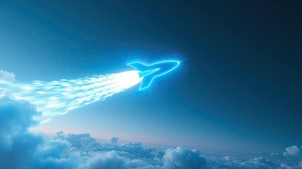 Obraz premium Futuristic Rocket Launching Through Cloudscape Startup Success