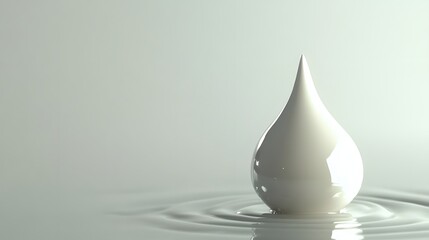 Fototapeta premium Single glossy white droplet entering a smooth white liquid surface