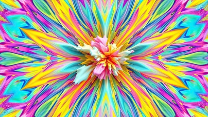 Fototapeta premium Vibrant Rainbow Flower Abstract Art Colorful Psychedelic Mandala Design
