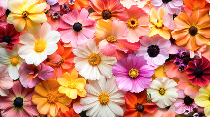 Fototapeta premium Vibrant floral array: diverse blossoms in full bloom displaying stunning colors