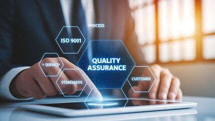 Fototapeta premium Quality Assurance and Business Process Optimization, QA process, business quality, ISO 9001, quality control, QA standards, process improvement, software testing, business excellence.