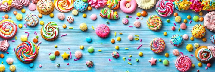 Naklejka premium Festive banner with a bright array of sweet treats perfect for any occasion.