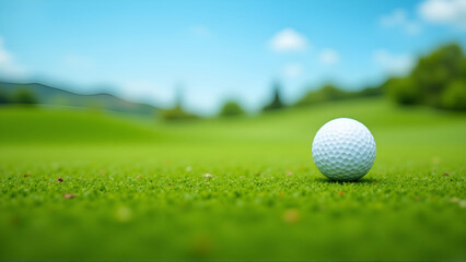 Pristine Golf Ball on Manicured Green Under Clear Skies