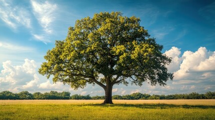 A serene grassy field under a rich azure sky dotted with soft, billowy clouds. Verdant blades of grass sway gently, inviting tranquility and peace