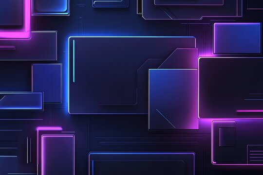 Abstract Neon Geometric Background Purple and Blue Illuminated 3D Shapes