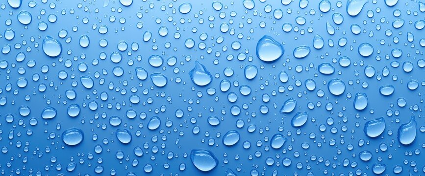 Close-up of water droplets on a vivid blue background creating a stunning macro texture and visual delight