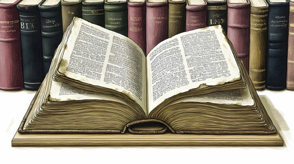 Obraz premium Open Book Among Bookshelf