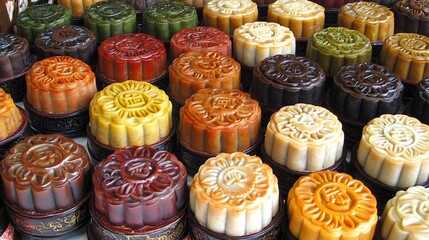 Assorted moon cakes with different fillings