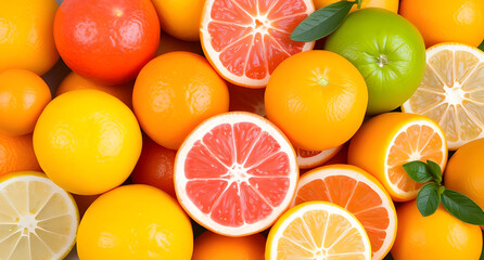 Fototapeta premium Juicy citrus fruits arranged on a platter, showcasing their vibrant colors