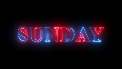 Neon light sunday text animation. New modern digital neon shine week name text icon animation with black background.