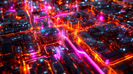 Futuristic Cityscape with Vibrant Neon Lights