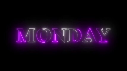 Glowing neon lines monday text animation on black background. Seamless loop. Neon monday neon sign animation. luxury monday text animation
