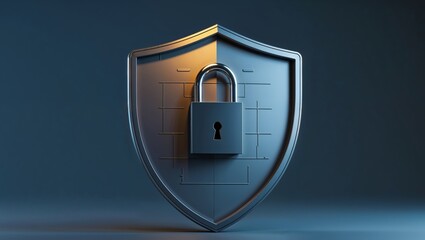 Digital security shield with padlock symbolizing online protection and data security in modern technology.