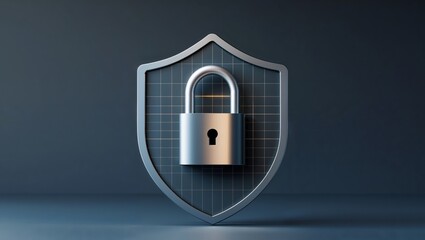 Digital security shield with padlock symbolizing online protection and data security in modern technology