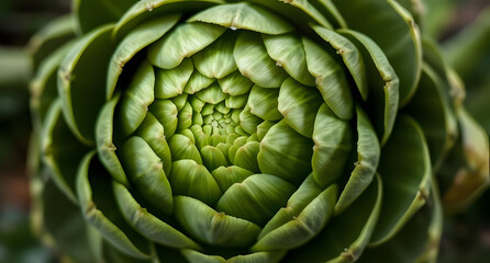 Fototapeta premium Soft green artichoke with layered leaves. Earthy and textured aesthetic