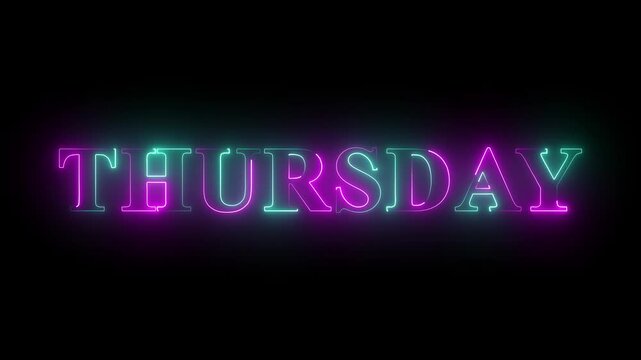Blue and purple neon light Thursday text animation 4k video.