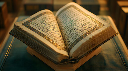 Obraz premium Open Quran book, museum display