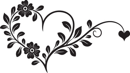Elegant Floral Heart silhouette Design with Roses and Ornamental Pattern