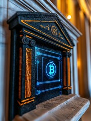 Modern Digital Cryptocurrency Display with Illuminated Bitcoin Symbol in a Stylish Setting