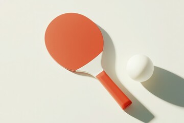 Minimalist Ping Pong Paddle and Ball on White Background Sport, Game, and Recreation Concept