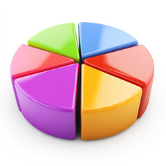 3D pie chart with six colorful sections isolated on white background