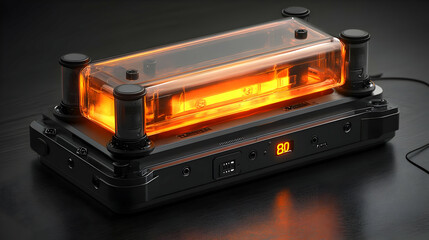 Futuristic Electronic Device with Glowing Orange Light