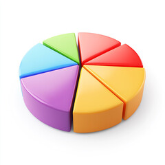 Obraz premium 3D pie chart with eight colorful sections isolated on white background