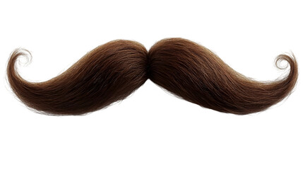 Brown Mustache Isolated on White,  Detailed Hair Texture,  Curled Ends,  Dramatic Style,  Vintage Look. Graphic Resource