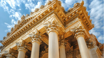 Obraz premium Ornate columns of a grand edifice under a partly cloudy sky