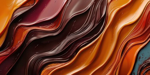 Multicolored streams of flowing chocolate, dynamic and visually striking