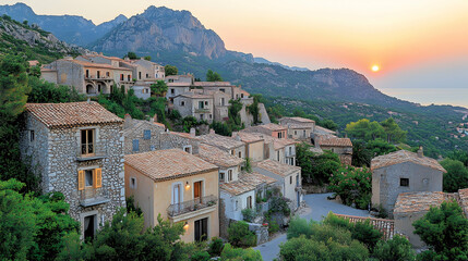 Obraz premium Picturesque mountain village at sunrise