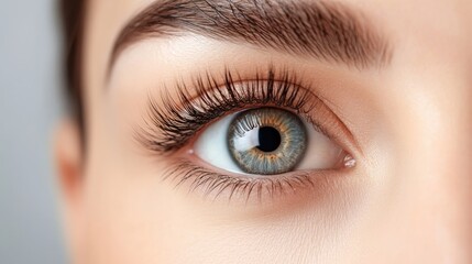 Fototapeta premium Close-up of a Woman's Eye with Long Lashes and Grey Iris