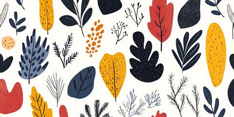 Colorful abstract autumn leaves pattern. Perfect for textile, wallpaper, or wrapping paper