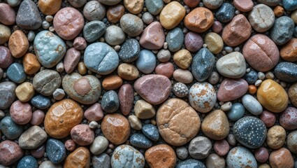Colorful Smooth Stones and Pebbles Forming a Unique Natural Texture Background