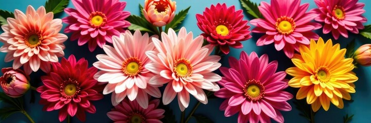 Obraz premium Colorful chrysanthemum flowers in a loose, organic arrangement, floral, colorful