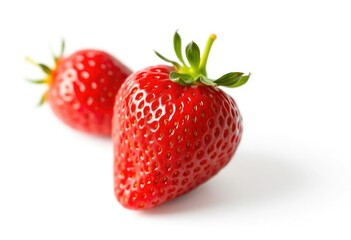 A single ripe strawberry, vibrant red, isolated on pure white, juicy, background