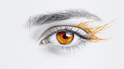 Close Up of a Brown Eye with Abstract Orange and Black Dotted Makeup