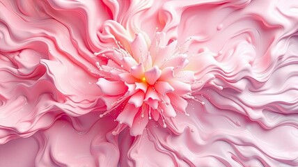 Obraz premium Pink Liquid Flower Abstract Background Swirling Cream Beauty Cosmetics Texture