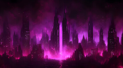 Futuristic Purple City at Night