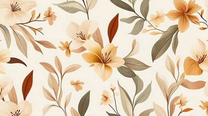 Elegant floral pattern with beige, brown, and green hues.  Subtle, repeating design