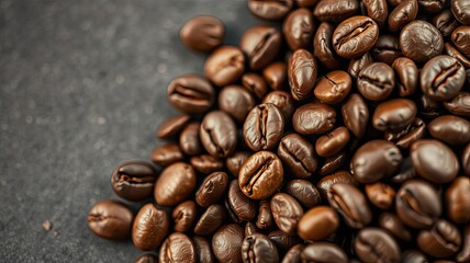 Naklejka premium Aromatic Roasted Coffee Beans Dark Brown Closeup