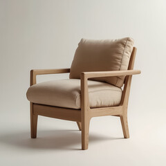 Fototapeta premium beige armchair with light wood frame: modern minimalist