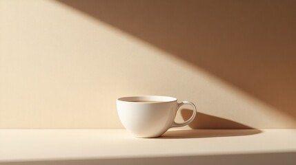 Obraz premium A white ceramic coffee cup on a white table surface for modern design