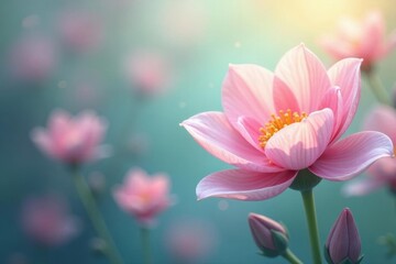 Pastel swirls, blooming flower shapes, soft focus, whimsical, design