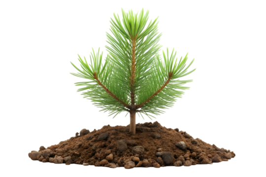Hope's Embrace: A young pine tree sprouts from the earth, a symbol of life's beginnings and the promise of growth, offering a fresh perspective on nature's gentle touch.