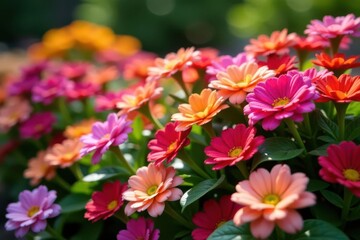 Fototapeta premium Autumnal cineraria blooms in vibrant flowerbed , color, aster, autumn
