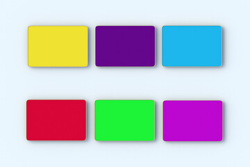 Set of eyeshadow swatches on light gray background. Shadow for eye. Cosmetic product for visage. Face powder. Top view. 3d render