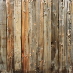 A rustic wooden garden fence featuring weathered planks with rich textures and natural imperfections, in warm