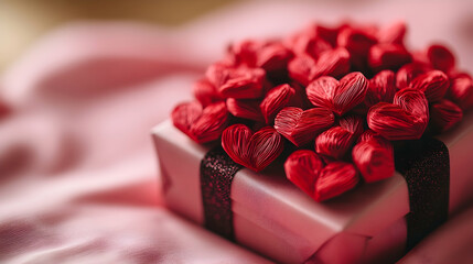 Romantic gift box, hearts on top, soft pink